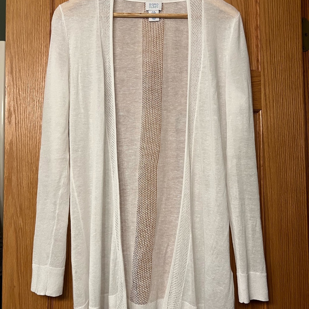 Sigrid Olsen White Cardigan with Fine Knit Accents
